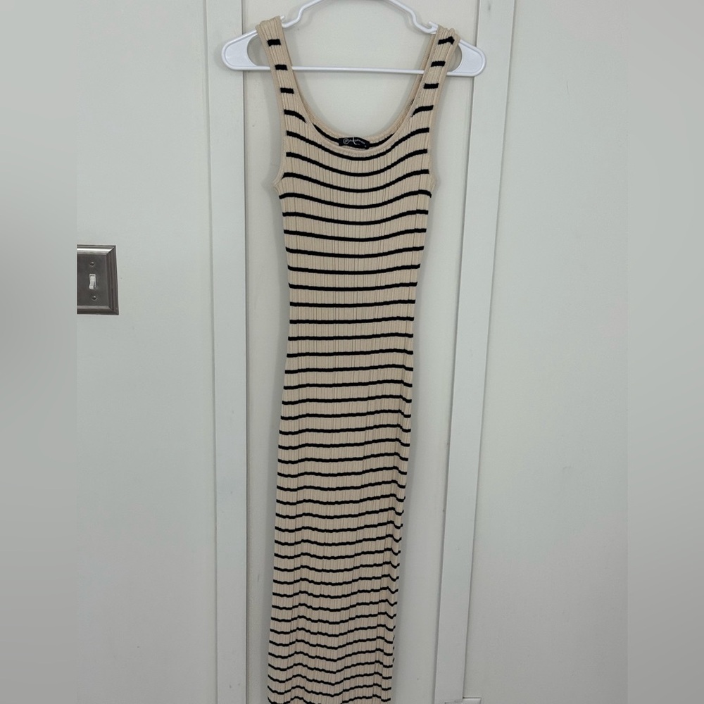 Elegant Black and Cream Striped Maxi Dress